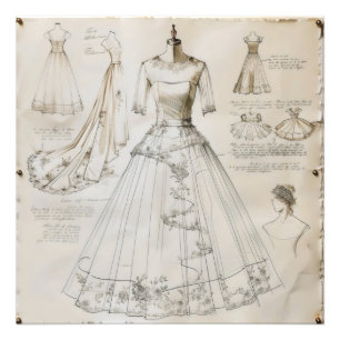 Wedding Dress Sketch Foto Afdruk