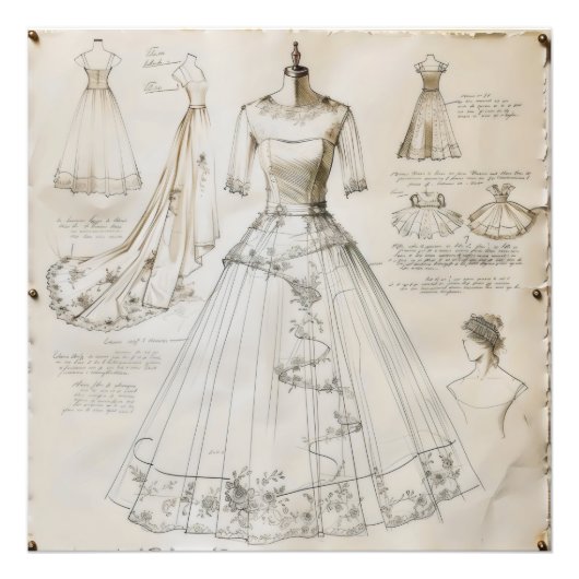 Wedding Dress Sketch Foto Afdruk (Voorkant)