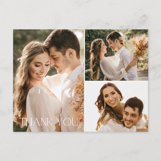 Wedding Drie Fotocollage Dank u Briefkaart (Voorkant)