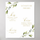 Wedding Drink Cocktails Greenery Gold Poster (Voorkant)