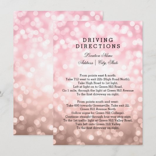 Wedding Driving Directions Roos Blush Pink Lights Kaart (Voorkant / Achterkant)