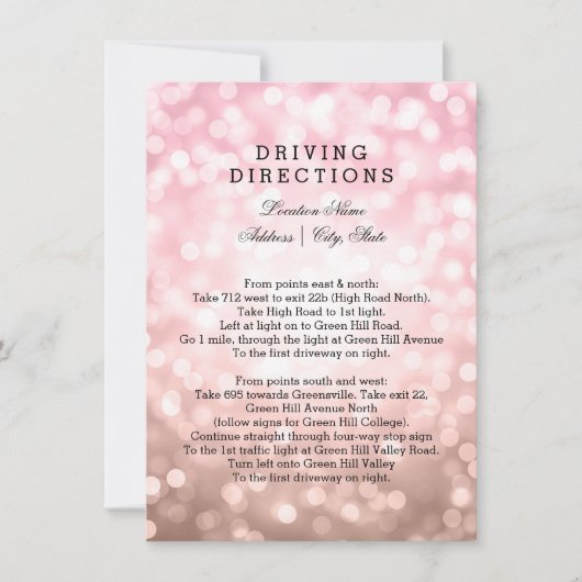 Wedding Driving Directions Roos Blush Pink Lights Kaart (Voorkant)