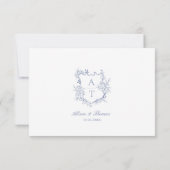 Wedding Dusty Blue Crest Monogram Details Kaart (Achterkant)