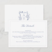 Wedding Dusty Blue Crest Monogram Details Kaart (Voorkant / Achterkant)