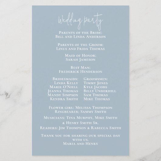 Wedding Dusty Blue Elegant Floral Ceremony Roos (Achterkant)