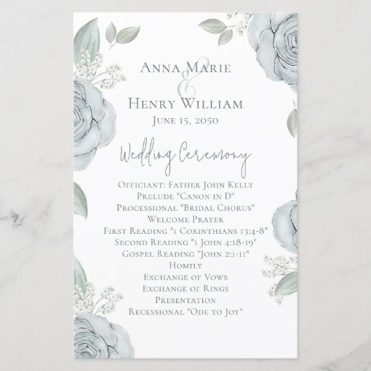 Wedding Dusty Blue Elegant Floral Ceremony Roos (Voorkant)