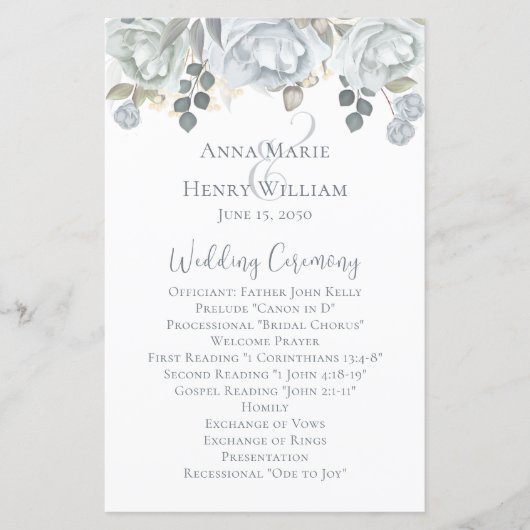 Wedding Dusty Blue Elegant Floral Ceremony Roos (Voorkant)