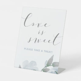 Wedding Dusty Blue Waterverf Love is Sweet Reclamebord Met Voetstuk