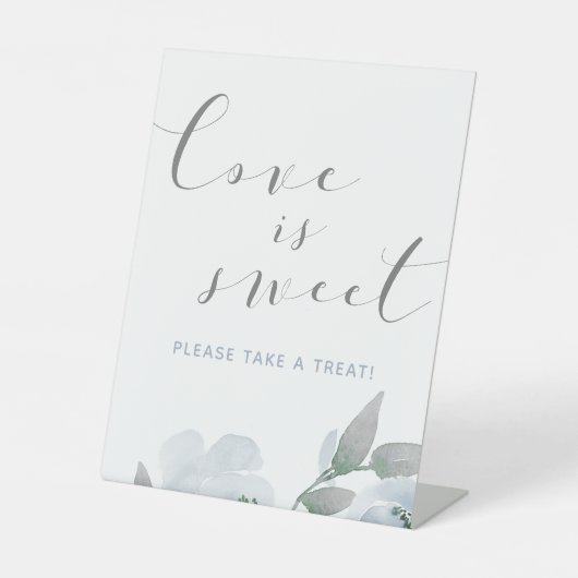 Wedding Dusty Blue Waterverf Love is Sweet Reclamebord Met Voetstuk (Voorkant)