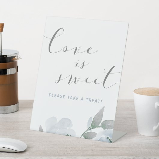 Wedding Dusty Blue Waterverf Love is Sweet Reclamebord Met Voetstuk (Insitu)