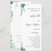 Wedding Dusty Bule Floral Programmakaart (Voorkant / Achterkant)