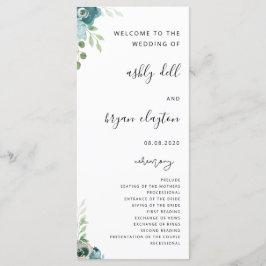 Wedding Dusty Bule Floral Programmakaart