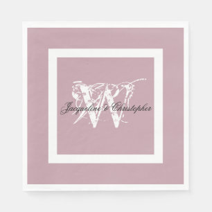 Wedding Dusty Pink Elegant Monogram + Names Paper Servet