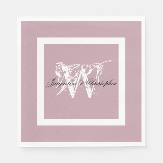 Wedding Dusty Pink Elegant Monogram + Names Paper Servet (Voorkant)