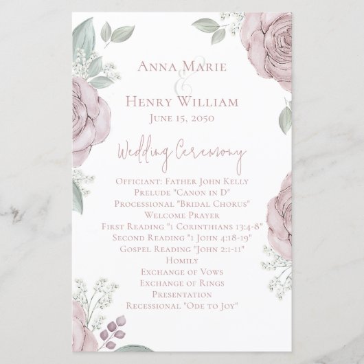 Wedding Dusty Roos Elegant Floral Ceremony Roos (Voorkant)