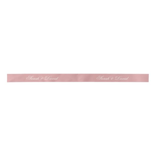 Wedding Dusty Roos Roze Elegant Calligrafie Satijnen Lint (Voorkant)