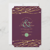 Wedding Eggplant Mint Gold String Lights Invites Kaart (Voorkant)