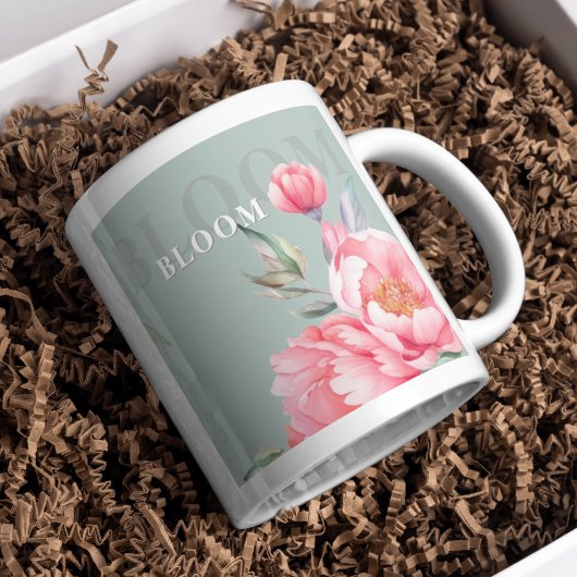Wedding & Eid | Pink Peony & Sage Green Jumbo Mug Grote Koffiekop