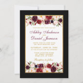 Wedding Elegant Black Gold Lijst Burgundy Floral Kaart (Voorkant)