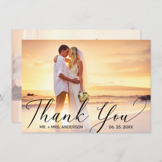 Wedding Elegant Black Script Photo Bedankkaart (Voorkant / Achterkant)