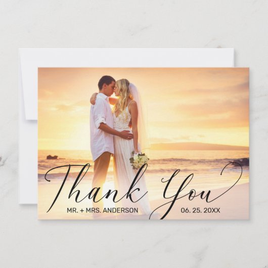 Wedding Elegant Black Script Photo Bedankkaart (Voorkant)