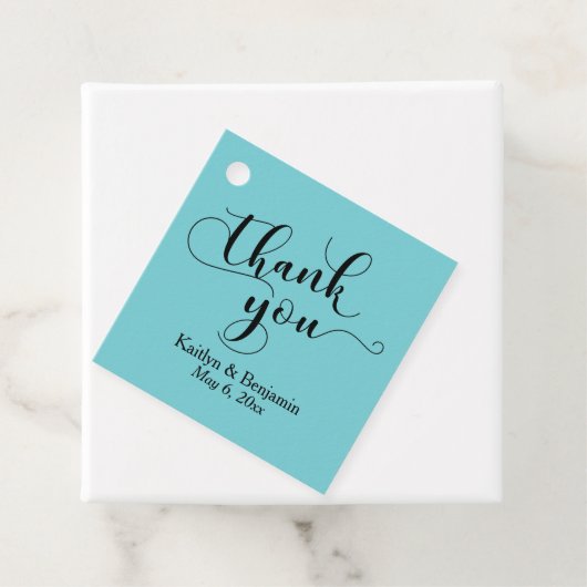 Wedding Elegant Black Script, Turquoise Hartelijk  Bedankjes Labels (In situ)