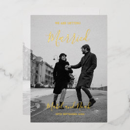 Wedding Elegant Black White Foto Gold Folie Uitnodiging