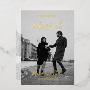 Wedding Elegant Black White Foto Gold Folie Uitnodiging