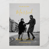 Wedding Elegant Black White Foto Gold Folie Uitnodiging (Voorkant)