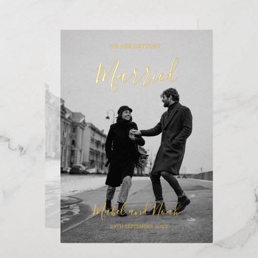 Wedding Elegant Black White Foto Gold Folie Uitnodiging (Voorkant / Achterkant)