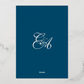 Wedding Elegant Blauwgroen Zilver  FLourish Border Folie Uitnodiging (Achterkant)