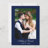 Wedding Elegant Burgundy Floral Foto Blue Gold Kaart (Achterkant)