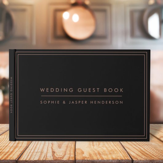 Wedding Elegant Chic Faux Roos Gold en Black Gastenboek
