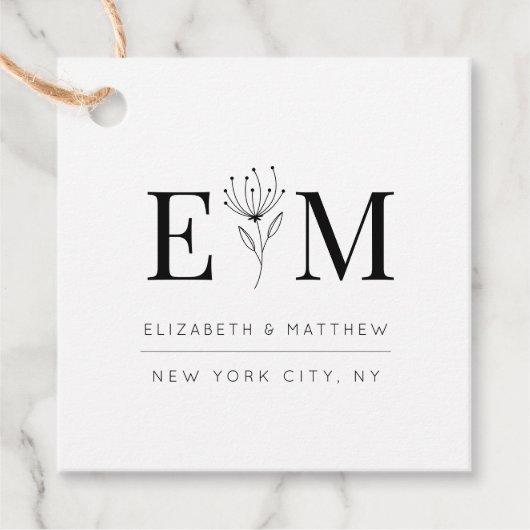 Wedding Elegant Chic Modern Monogram Foliage Bedankjes Labels (Voorkant)