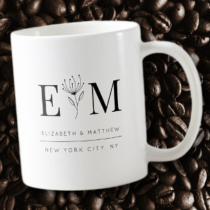 Wedding Elegant Chic Modern Monogram Foliage Koffiemok