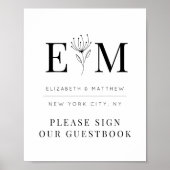 Wedding Elegant Chic Modern Monogram Foliage Poster (Voorkant)