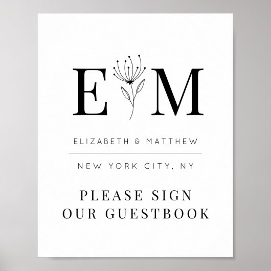Wedding Elegant Chic Modern Monogram Foliage Poster (Voorkant)