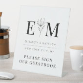 Wedding Elegant Chic Modern Monogram Foliage Reclamebord Met Voetstuk (Insitu)