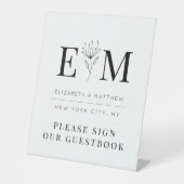 Wedding Elegant Chic Modern Monogram Foliage Reclamebord Met Voetstuk (Voorkant)