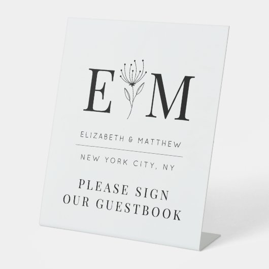Wedding Elegant Chic Modern Monogram Foliage Reclamebord Met Voetstuk (Voorkant)