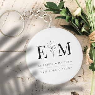Wedding Elegant Chic Modern Monogram Foliage Sleutelhanger