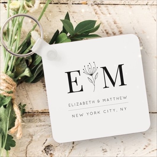 Wedding Elegant Chic Modern Monogram Foliage Sleutelhanger