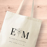 Wedding Elegant Chic Modern Monogram Foliage Tote Bag<br><div class="desc">Bestaat uit eenvoudige rechte lijnbeklede lijsten met klassiek krullend manuscript en serif typografie. Deze elementen zijn eenvoudig,  tijdloos en klassiek. Dit is ontworpen door White Paper Birch Co. exclusief voor Zazzle. Hier te vinden op: http://www.zazzle.com/store/whitepaperbirch</div>