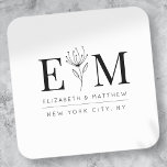 Wedding Elegant Chic Modern Monogram Foliage Vierkante Sticker<br><div class="desc">Bestaat uit eenvoudige rechte lijnbeklede lijsten met klassiek krullend manuscript en serif typografie. Deze elementen zijn eenvoudig,  tijdloos en klassiek. Dit is ontworpen door White Paper Birch Co. exclusief voor Zazzle. Hier te vinden op: http://www.zazzle.com/store/whitepaperbirch</div>
