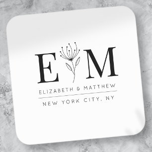 Wedding Elegant Chic Modern Monogram Foliage Vierkante Sticker