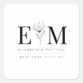 Wedding Elegant Chic Modern Monogram Foliage Vierkante Sticker (Voorkant)