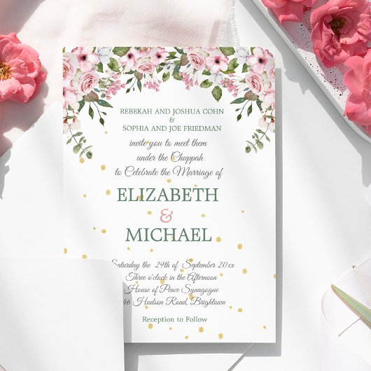 Wedding Elegant Chuppah Floral Foliage Joods Kaart