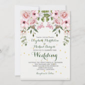 Wedding Elegant Floral Foliage Pink Green Kaart (Voorkant)