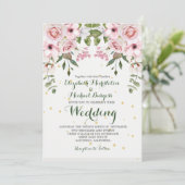 Wedding Elegant Floral Foliage Pink Green Kaart (Staand voorkant)