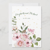 Wedding Elegant Floral Foliage Pink Green Kaart (Achterkant)